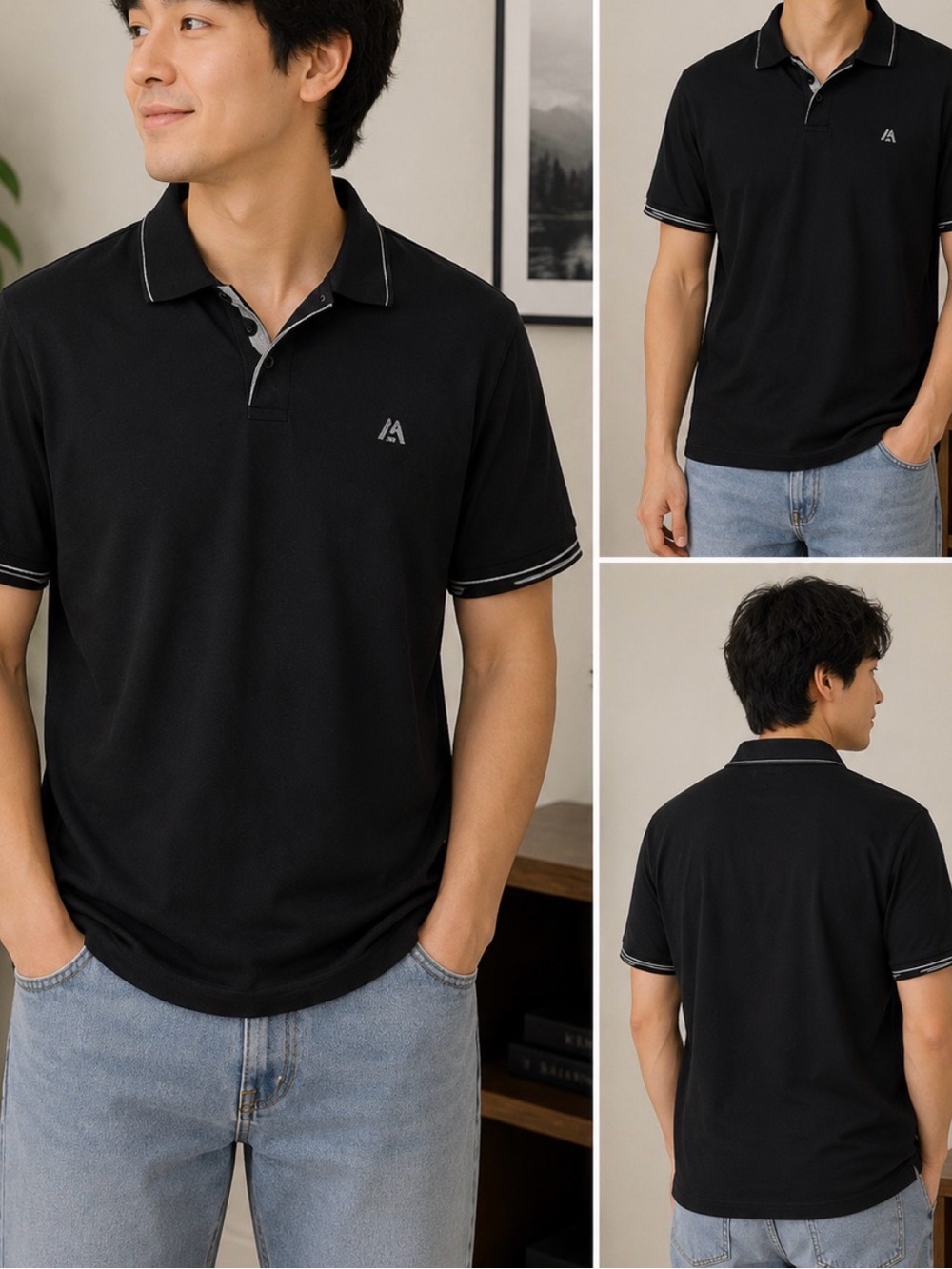 Marc Asher Mercerized Polo Shirt Mens M Black Short Sleeve Cotton Casual Logo